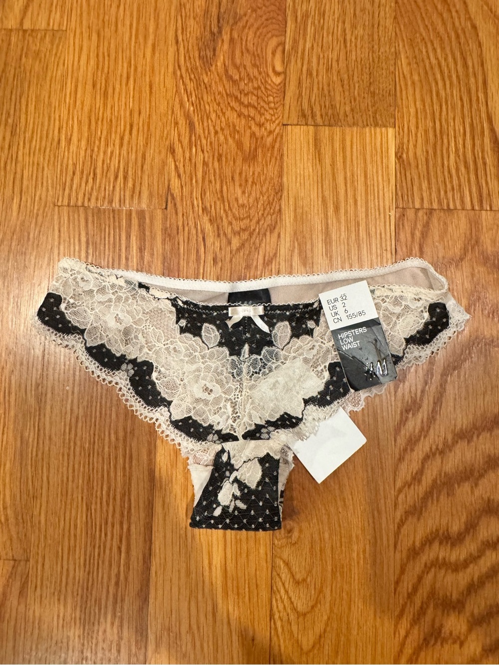 H&M Black Cream Lace Hipster Low Waist Mesh Bikini Panty 32 2 XS
